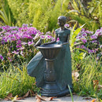DiliComing Fairy Outdoor-Statues Garden-Decor with Solar - 12 Inch Resin Leaf Girls Birdbath Sculpture Waterproof Outdoor Decor for Patio/Yard, Unique Bird Feeder Figurines Home Decor Gifts for Women