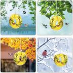 VCUTEKA Bird Feeder Solar Fly Through Bird Feeders for Outside Hanging with Round Shape Glass Container to Attract Wild Birds for Garden Decor, Yellow 8"