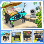 Beach Wagon with Big Wheels for Sand Heavy Duty Collapsible Wagon with 9" All Terrain Inflatable Tires, Foldable Beach Cart for Camping Outdoor Grocery Shopping Garden Sports