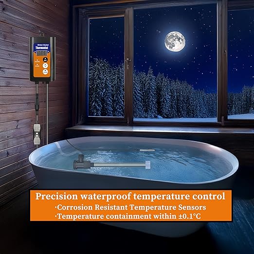 2000W Titanium Fully Submersible Portable Electric Inflatable Pool & Hot Tub Immersion Water Heater with GFCI, Temperature Control for Baptistry,Swimming Pool and Above Ground Pool