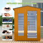 springspa Outdoor Infrared Sauna 3 Person for Home, 15amp Low EMF Far Infrared Spruce Wooden Sauna with Bluetooth,LCD Panel