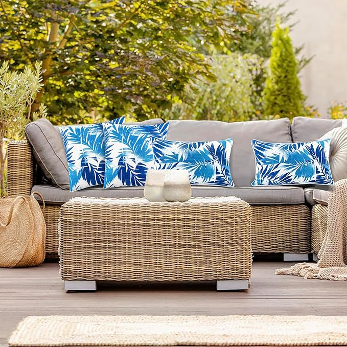 JMGBird Outdoor Pillows Waterproof Set of 4 Outdoor Throw Pillows with Insert Included 12×20 Inch Outdoor Lumbar Pillows for Patio Furniture