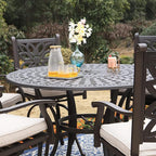 Sophia & William 6-Person Cast Aluminium Patio Bar Height Table Round, Outdoor Tall Bistro Pub Height Table with 2.2" Umbrella Hole for Porch Balcony Backyard, Bronze