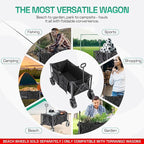 Foldable Beach Wagon Cart- Interchangeable All Terrain Wheels- 12" Beach Wheels Optional- Patent Pending- Gardening, Fishing, Shopping-Built-in Insulated Cooler Pouch, More Storage Pockets, Cupholders