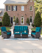 Pop 22x25/22x24 Outdoor Seat Cushions Set of 2 - Comfortable High Back Water-Resistant Patio Wicker Chairs Cushion for Rocker Glider Loveseat Couch Sectional Sofa - Peacock Blue/Button