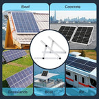 Solar Panel Mount, Upgraded 16" Adjustable Brackets with Foldable Tilt Legs Adjustable Solar Ground Mount for 1-2pcs 10-50 Watt Portable Solar Panel for RV, Roof, Boat, and Off-Grid