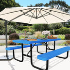 6FT Picnic Tables for Outdoors, Rectangular Commercial Metal Picnic Table Bench Set with Umbrella Hole,Heavy Duty Steel Weather-Resistant Dining Table for Patio Dining Garden Backyard BBQ School