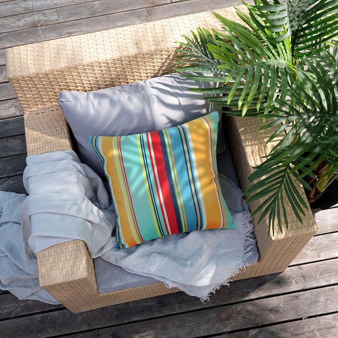 Outdoor Waterproof Throw Pillow Covers 20x20 Inches Decorative Lines Striped Pillow Covers Blue Square Cushion Cases for Patio Furniture Tent Garden Couch,Set of 2,Color Stripe(Blue)