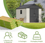 Patiowell 8x8 FT Outdoor Storage Shed, Plastic Shed Resin Garden Tool Shed with Floor & Window & Lockable Door for Patio Furniture, Backyard Tools, Bicycles & Lawnmower, Beige