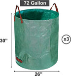 72 Gallon Garden Waste Bag, Reusable Leaf Bag Yard Waste Bag 3 Pack Lawn Yard Bag with Reinforced Handles for Loading Garden Leaves and Trash
