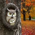 Owl Mom and Owlet Tree Hugger, Outdoor Garden Sculpture Tree Faces, Owl Bird Garden Resin Statue, Tree Peeker Ornament, Durable & Waterproof, Decorations Gardening Presents for Housewarming Birthday