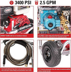 Simpson Cleaning 3400 PSI Gas Pressure Washer, 2.5 GPM Power Washer for Commercial Use, Honda GX200 Engine, 25-Foot Hose, Aluminum Series, 49-State (ALH3228-S)