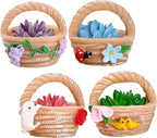 4 Pieces Mini Succulent Plant Resin Ornaments - Cute Car Dashboard Figurines Flower basket Set - Fairy Garden，Birthday Cakes Decoration，DIY Aquarium Moss Layout Desktop Landscape Accessories