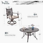 PHI VILLA Cast Aluminum Patio Dining Set for 6 Person, 7 Piece Outdoor Patio Set with 54" Dia Cast-Top Aluminum Table(2.1" Umbrella Hole) and 6 Swivel Rockers Dining Chairs with Seat Cushions