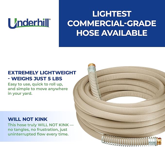 Featherweight EVO Lightweight Fabric Garden Water Hose for Outdoors, Yard, Kink-Resistant, Flexible, Weighs 5 Pounds, 200 PSI Working Pressure, 800 PSI Burst Pressure, 50 ft Long, White