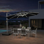 PURPLE LEAF 12ft Patio Umbrella With Base Solar powered LED Cantilever Umbrella with LED lights Windproof Outdoor Offset Umbrella for Garden Deck Pool Patio, Black