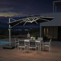 PURPLE LEAF 12ft Solar powered LED Patio Umbrella Outdoor Round Umbrella Large Cantilever Umbrellas with LED lights Windproof Offset Umbrellas Heavy Duty Sun Umbrella for Garden Deck Pool Patio, Black