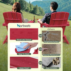 Folding Adirondack Chair with Wood Texture, HDPE All-Weather Fire Pit Chairs, Plastic Adirondack Chairs with 2 Cup Holder, Outdoor Lawn Chair for Patio Garden (Red)