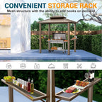 Hoteel 6x8 Hardtop Grill Gazebo, Outdoor Patio BBQ Gazebo with Galvanized Steel Double Roof, Hardtop Barbecue Canopy with 2 Side Shelves for Deck Lawn Backyard Garden,Brown