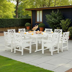 10 Piece HDPE Outdoor Dining Set for 8, Patio HDPE Furniture Set with 2 Table and Umbrella Hole, Outdoor Table and Chairs for Garden, Poolside, Backyard, Deck