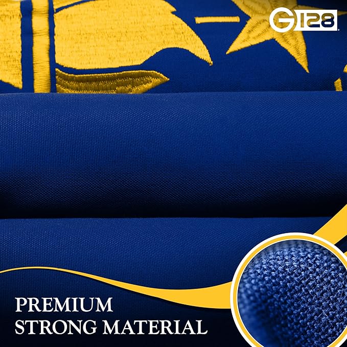 G128 Indiana State Flag | 2.5x4 Ft | StormFlyer Series Embroidered 220GSM Spun Polyester | Embroidered Design, Indoor/Outdoor, Brass Grommets, Heavy Duty, All Weather