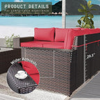 Outdoor Patio Furniture Set, 6 Pcs Outdoor Furniture All Weather Patio Sectional Sofas PE Wicker Modular Conversation Set with Coffee Table,5 Chairs & Seat Clips Red