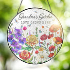 FLAGWIX Christmas Grandma Gifts - Grandmas Garden Stained Glass Window Hanging with Base 8 in - Christmas Decorations Nana Gigi Gifts for Grandma, Sun Catchers Indoor Window for Home Garden Decor