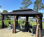 Domi 12'x20' Hardtop Gazebo Canopy - Outdoor MetalF with Galvanized Steel Double Roof, Curtain and Netting - Permanent Pavilion for Patio, Deck, Backyard