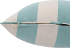Outdoor Throw Pillow with Insert 18x18 Inch, Set of 2, Piping Edge Waterproof Fade Resistant Decorative Fluffy Pillows for Patio Furniture Chair Bench Couch Sofa - Teal Ivory Striped