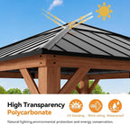 Modern Shade Tranquil Grove Wood Gazebo 11' x 11', Wooden Gazebo with Polycarbonate Hip Roof Hardtop, Permanent Hardtop Pavilion with Sturdy Hooks for Garden, Backyard