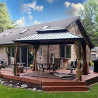 Domi 10' x 12' Hardtop Gazebo Permanent Metal Gazebo with Galvanized Steel Double Roof, Curtains and Netting for Party, Wedding, Outdoor Dining, Patio, Backyard, Brown