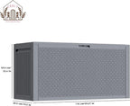 90 Gallon Outdoor Storage Box, Lockable Package Outside Storage Box Waterproof, Patio Cushions Deck Storage Boxes, Rattan Plastic Garden Hose Containers Resin Pool Storage Bins with lids, Grey