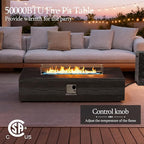UPHA 56-inch Outdoor Propane Gas Fire Pit Table 50000 BTU Concrete Rectangle FirePit for Outside Patio with Propane Tank Cover, Wind Guad, Navyblue Fire Glass, Rain Cover, Grey Texture