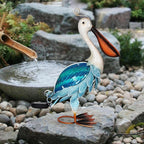 HONGLAND Solar Metal Pelican Statues Garden Sculpture & Statues, 19 Inch Glass Outdoor Pelican Yard Art Coastal Ocean Bird Decor Lawn Ornament for Backyard Porch Patio Decor（Blue）