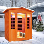 4 Person Outdoor Sauna Far Infrared Saunas Dry Sauna Room Wood Wooden Sauna Outdoor and Red Cedar Low EMF 2600W/240V with Oxygen Bar, 7 Color Light, Control Panel, Speaker - 62.2 * 46.9 * 81.9 in