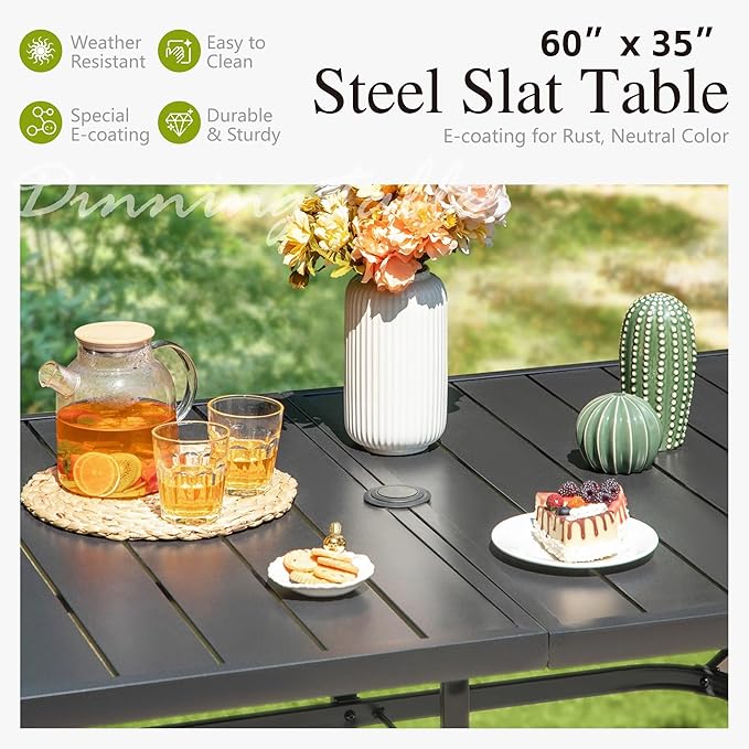 Sophia & William Patio Dining Set for 6 | 13ft Patio Umbrella NavyBlue | 4 Fixed Chairs | 2 Swivel Patio Dining Chairs | Removable Seat Cushions | Black 59" Patio Dining Table