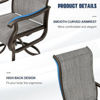 UDPATIO Outdoor Swivel Dining Chairs Set of 2, Patio Dining Chairs High Back with All Weather Breathable Textilene, Metal Rocking Frame for Lawn Garden Backyard, Gray White