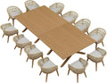 PURPLE LEAF 14 Pieces Outdoor Dining Set All-Weather PE Rattan Outdoor Patio Furniture Set with All Aluminum Frame Square Table and Chairs Set for Lawn Garden Backyard Deck, Teak