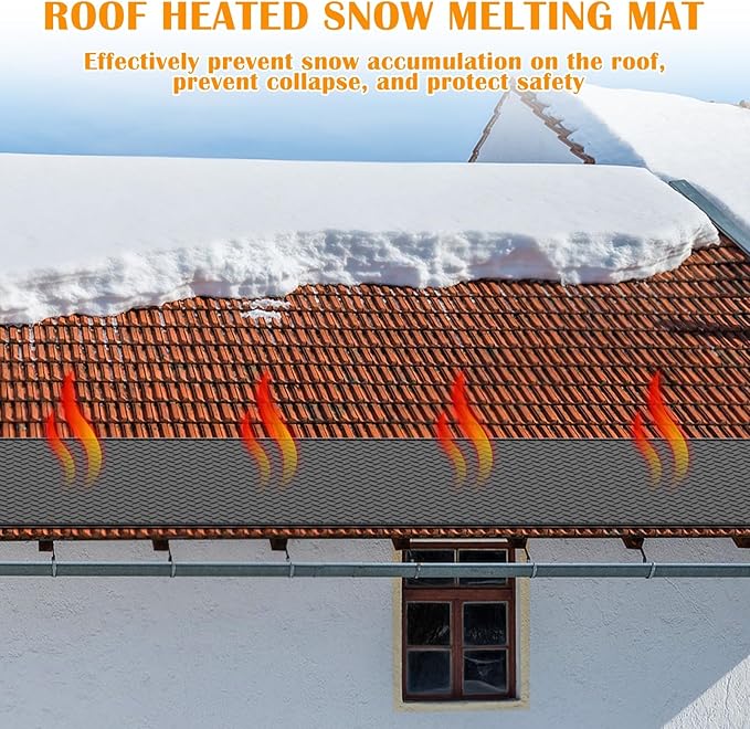 Snow Melting Mats Outdoor for Driveway and Walkways, 24in x 10 ft 1Pack No-Slip Rubber Heated Outdoor Mats with 10 ft Power Cord, 3 in/h Speed Snow and Ice Melting Pads for Backyards Snow Removal