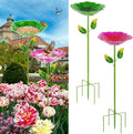 2 Pack Bird Bath for Outside, 31.3" H Metal Birdbaths, 10.63" Dia Garden Flower Bird Water Bowl, Freestanding Hummingbird Bath for Outdoors Garden Patio Yard Decor (Red,Green)