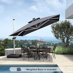 PURPLE LEAF 11 Feet Solar Powered LED Square Cantilever Umbrella With Base Patio Umbrella Windproof Hanging Umbrella Outdoor Umbrella Offset Umbrella, Grey