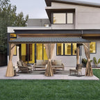 12’ x 16’ Lean to Gazebo, Outdoor Wall Mounted Gazebo Aluminum Frame, Hardtop Pergola with Galvanized Steel Sloping Roof for Patio Deck Garden Backyard, Curtain and Netting Included