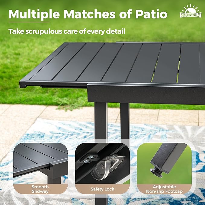 9 Pieces Patio Dining Set, 8 x Woven Rattan Chairs with Waterproof Cushion, 84" Extendable Rectangular Dining Table, Outdoor Table and Chairs Set for Backyard Lawn and Deck, Beige