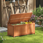 HAPPYGRILL Outdoor Wood Deck Box with Flip Top, Patio Storage Bench for Garden, Poolside, Backyard, 58 Gallon