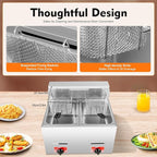 Stainless Steel Deep Fryer with Frying Baskets and Lid, 12.7QT/12L Capacity Countertop Deep Fryer Oil Frying Pot Kitchen Frying Machine Table Snack Fryer Double Cylinder Gas Fryer (LPG)