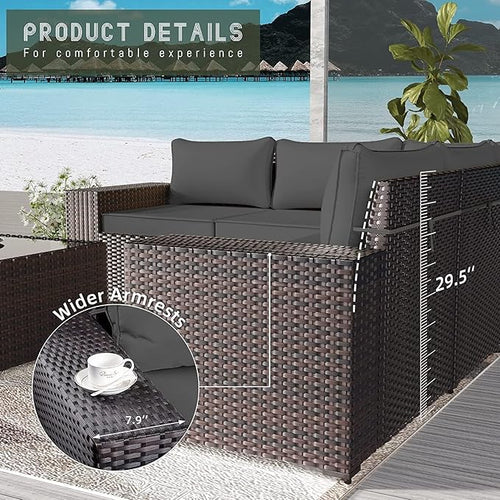 10 Pieces Outdoor Patio Furniture Set Outdoor Furniture Patio Sectional Sofa Conversation Sets w/ETL Approved 45" Gas Outdoor Fire Table & Coffee Table, Swivel Rocking Chair (Grey)
