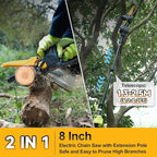 2 In 1 Mini Chainsaw 8 Inch Cordless Hand-Held Electric Chain Saw with Pole Compatible with Makita 18V Batteries Branch Cutter 8000mAh Battery PR-E8-Set