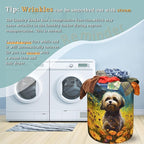 Watercolor Yorkie Laundry Basket Foldable With Handles Cute Dog Flowers Tote Bag Oxford Cloth Animal Dogs Laundry Hamper Clothes Toy Storage Bucket For Bathroom/Laundry/Bedroom 18.9"x16.5 "