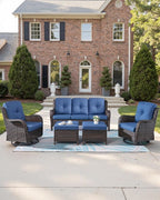 Pop 22x25/22x24 Outdoor Chair Cushions Set of 4 - Heavy Duty High Back Replacement Zippered Cushion for Patio Furniture Dining Rocking Chairs Loveseat L-Shape Sofa - Navy Blue/Button