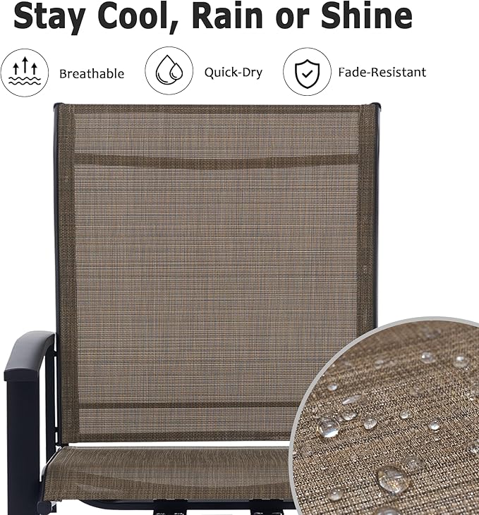 Patio Swivel Chairs Set of 2, Outdoor Swivel Chairs with Armrest, High Back Patio Chair with Metal Frame, All-Weather Outdoor Dining Chair for Deck, Porch and Lawn, Mocha